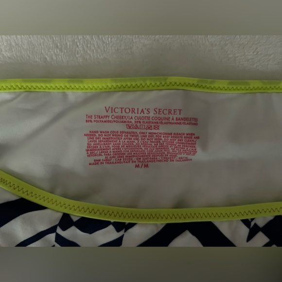 Victoria’s Secret The Strappy Cheeky Bikini Bottom Sz Med Ink Blot Blue White - Picture 4 of 8